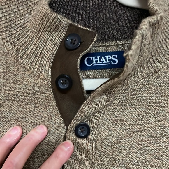 Chaps size L tan color mock neck pullover quarter button sweater - Picture 3 of 7